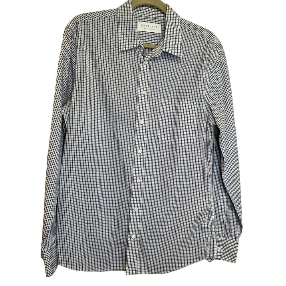 Everlane White and Blue Small Check Windowpane Button Down Shirt sz M Perfect